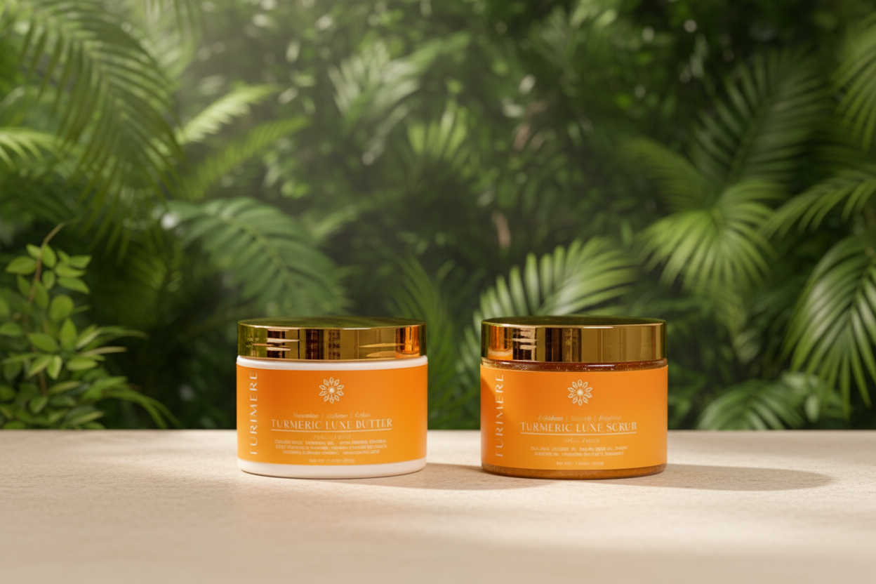 Two jars of skincare product with gold lids on a neutral background
